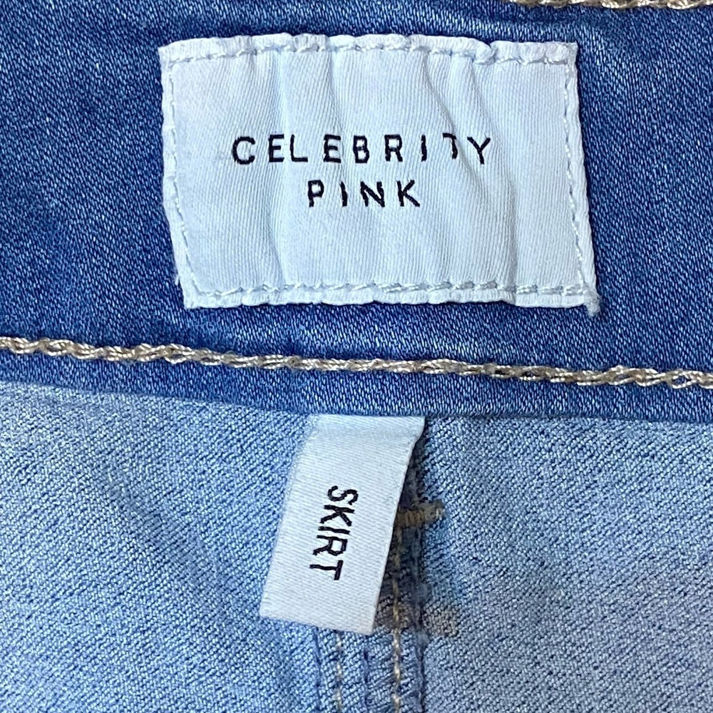 Celebrity Pink Denim Skirt Button Front Women's S High Rise Casual Chic Y2K - Picture 3 of 5